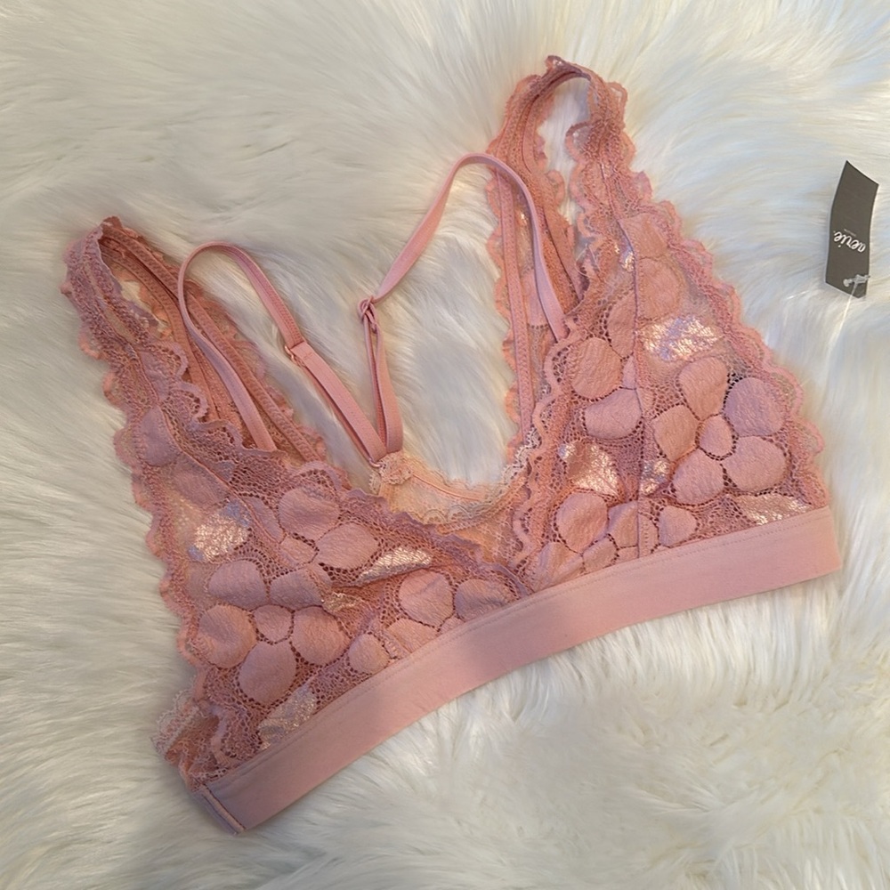 Aerie Pink Floral Lace Bralette